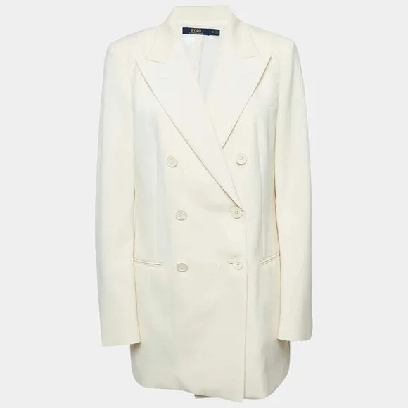 NWT Polo Ralph Lauren Cream Wool Double Breasted Women's Blazer $698 - Sz 8 Sz 6 - Picture 1 of 10